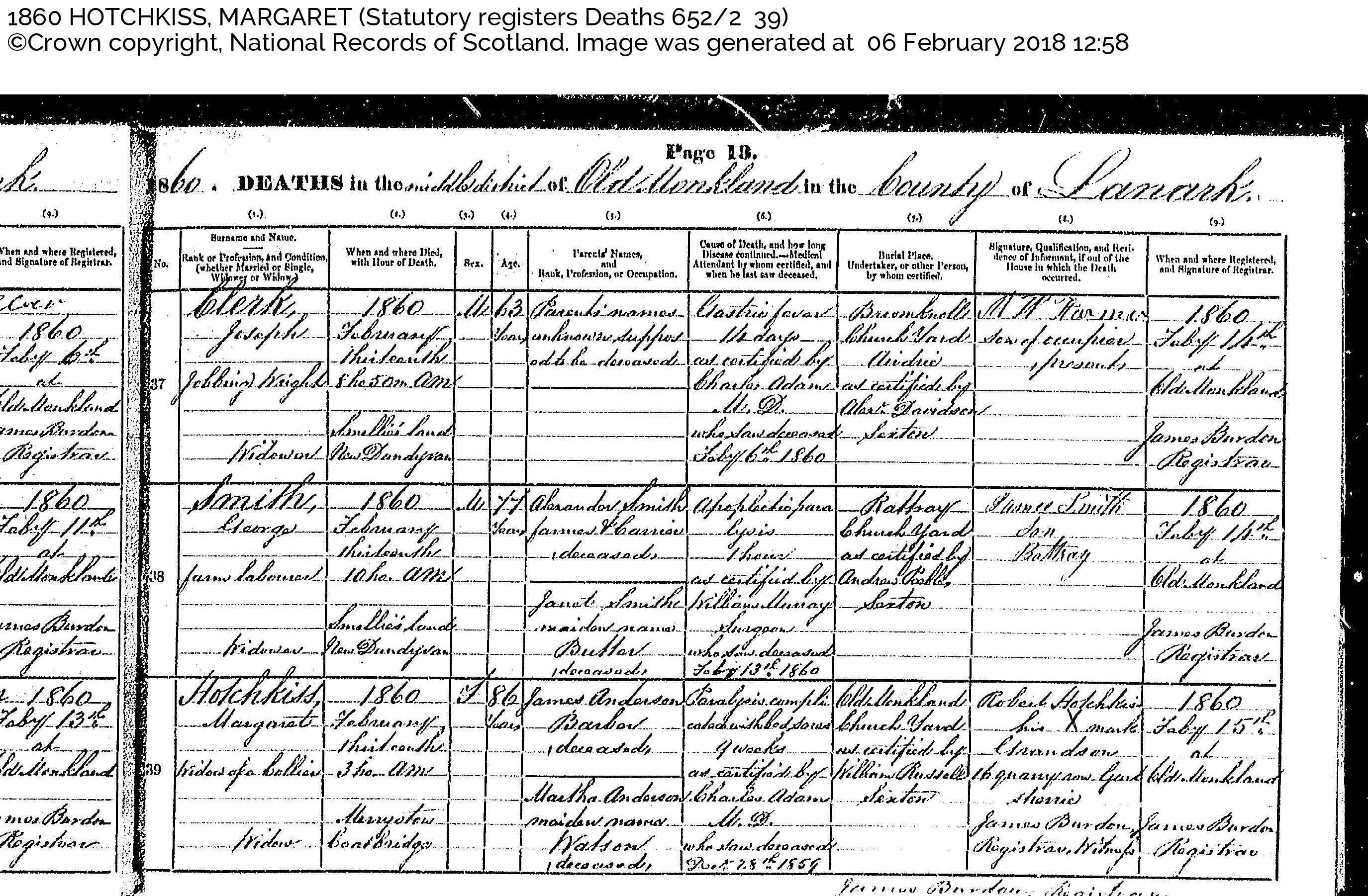 MargaretAnderson(Hotchkiss)_D1860 Coatbridge, February 13, 1860
